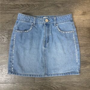 Francesca’s Denim Blue Skirt with Studded Details
